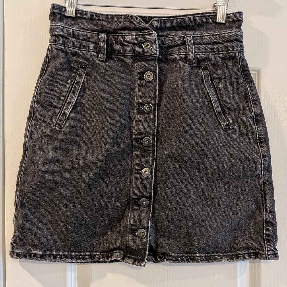 Anthropologie Pilcro Button-Front Denim Mini Skirt Black Size 6 Utility Bohemian - Picture 4 of 16